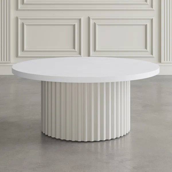 Rovena 40" Round Mid-Century Modern Fluted Pedestal Base Coffee Table With Caster Wheels | Wayfair North America