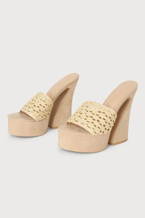 Lydie Light Nude Suede Woven High Heel Platform Sandals | Lulus (US)