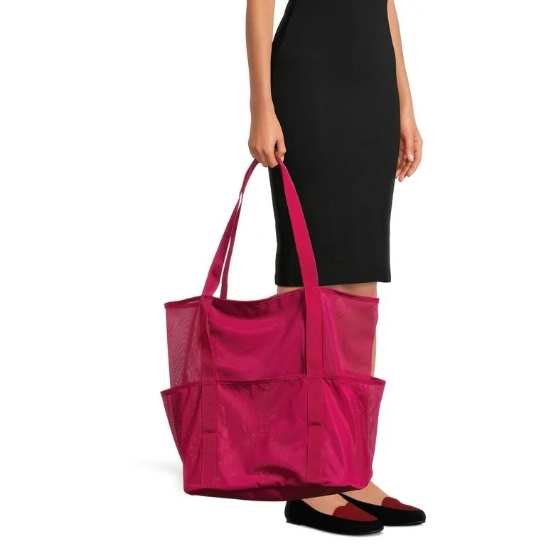 Time and Tru Women's Mesh Beach Tote, Pink Posey - Walmart.com | Walmart (US)