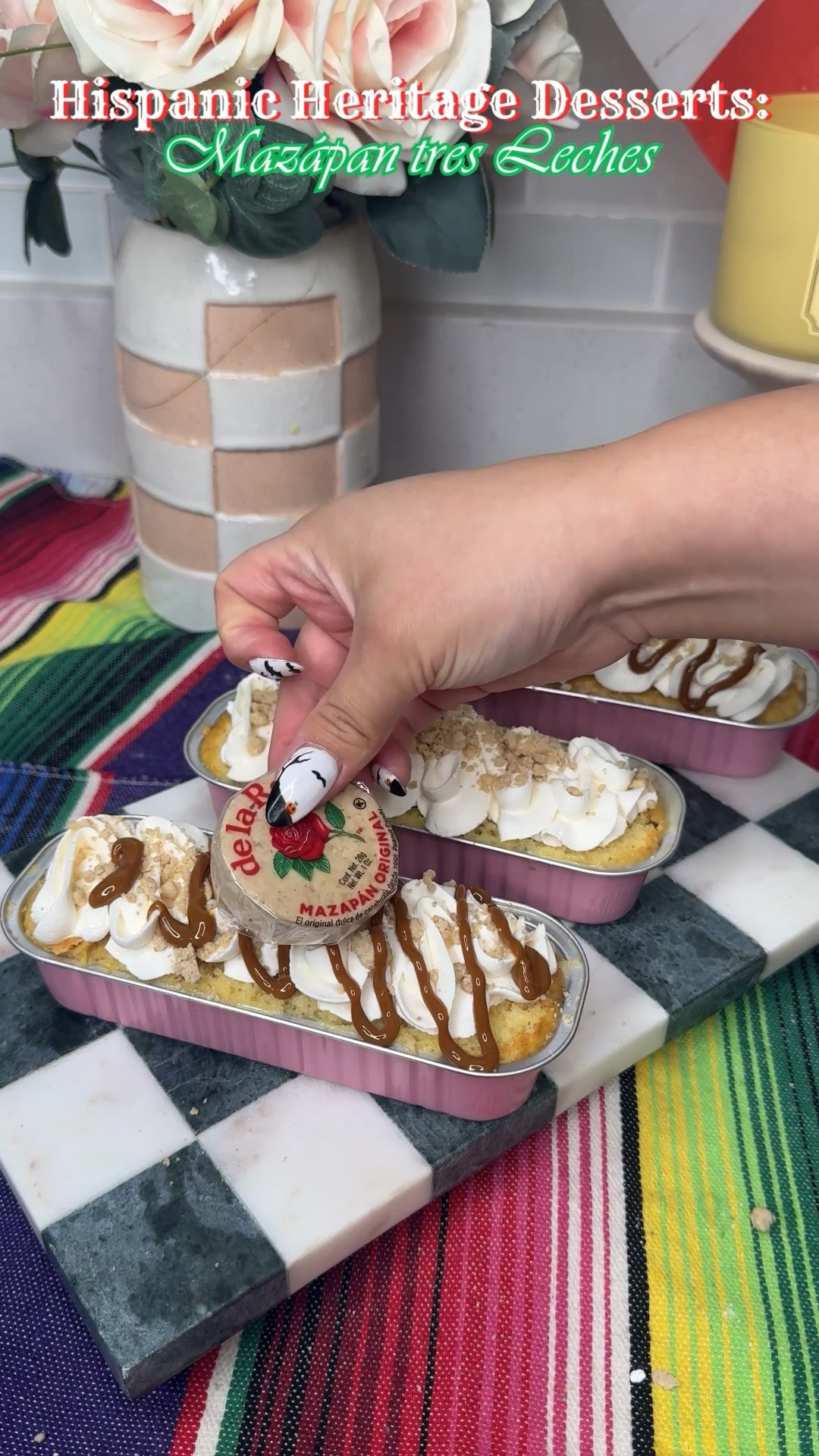 desserts inspired by my Mexican roots are back for Hispanic heritage month! Mazápan Tres Leches Mini Cakes🪅
.
Growing up mazápan candies were my favorite sweet Mexican candy. The challenge of trying not to crack one when opening it was my favorite part,. It seems all that hard work paid pff because I can easily open one without cracking it now. I made tres leches last year for hispanic heritage month but this year I knew I wanted to make another variation and what better way than to combine my favorite dulce with my favorite Mexican dessert for the perfect fusion?🇲🇽
.
As always the recipe is at the end for you to screenshot! 🤍
.
#mazápan #tresleche #mexicandesserts #hispanicheritagemonth #cakerecipe  

#LTKFallSale #LTKFindsUnder100 #LTKHalloween