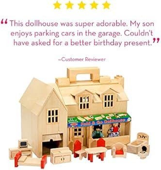 Melissa & Doug Fold & Go Wooden Dollhouse With 2 Play Figures and 11 Pieces of Furniture | Amazon (US)