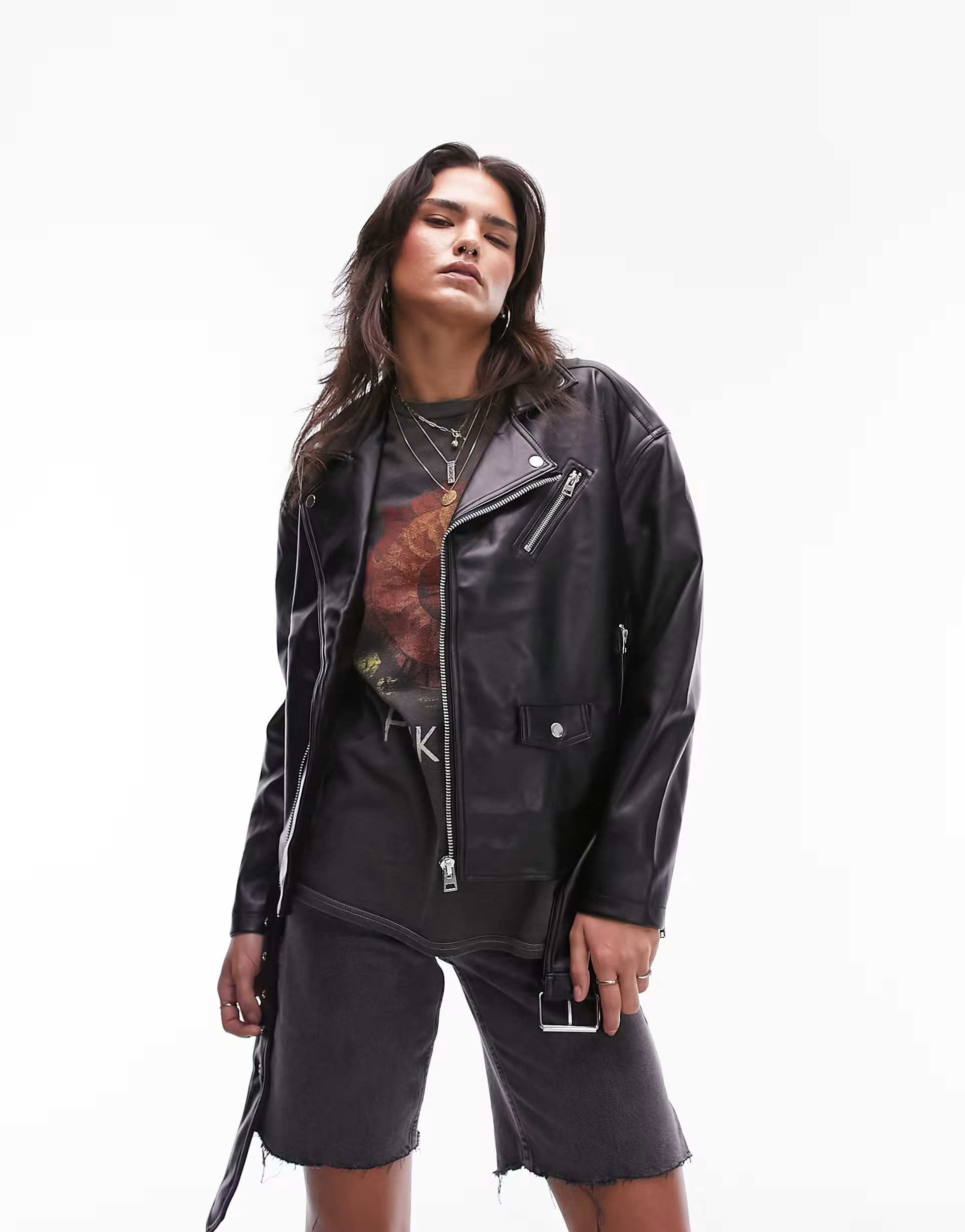 Topshop faux oversized biker jacket in black | ASOS (Global)