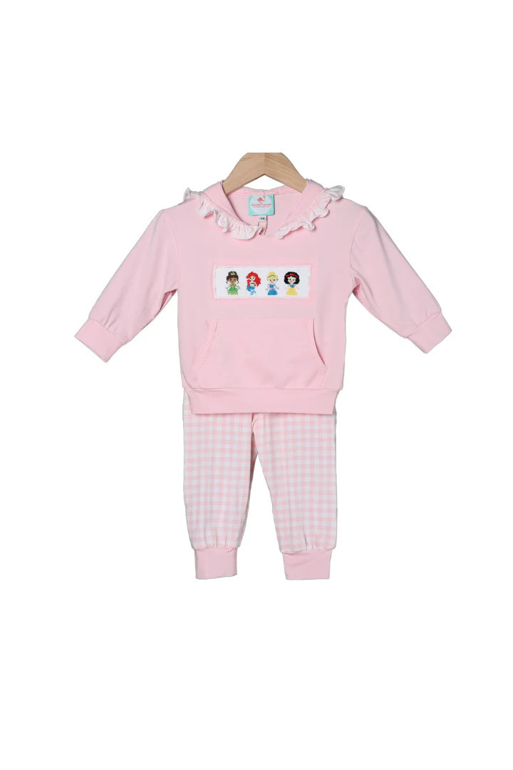 Smocked Princess Pink Gingham Jogger Set | The Smocked Flamingo