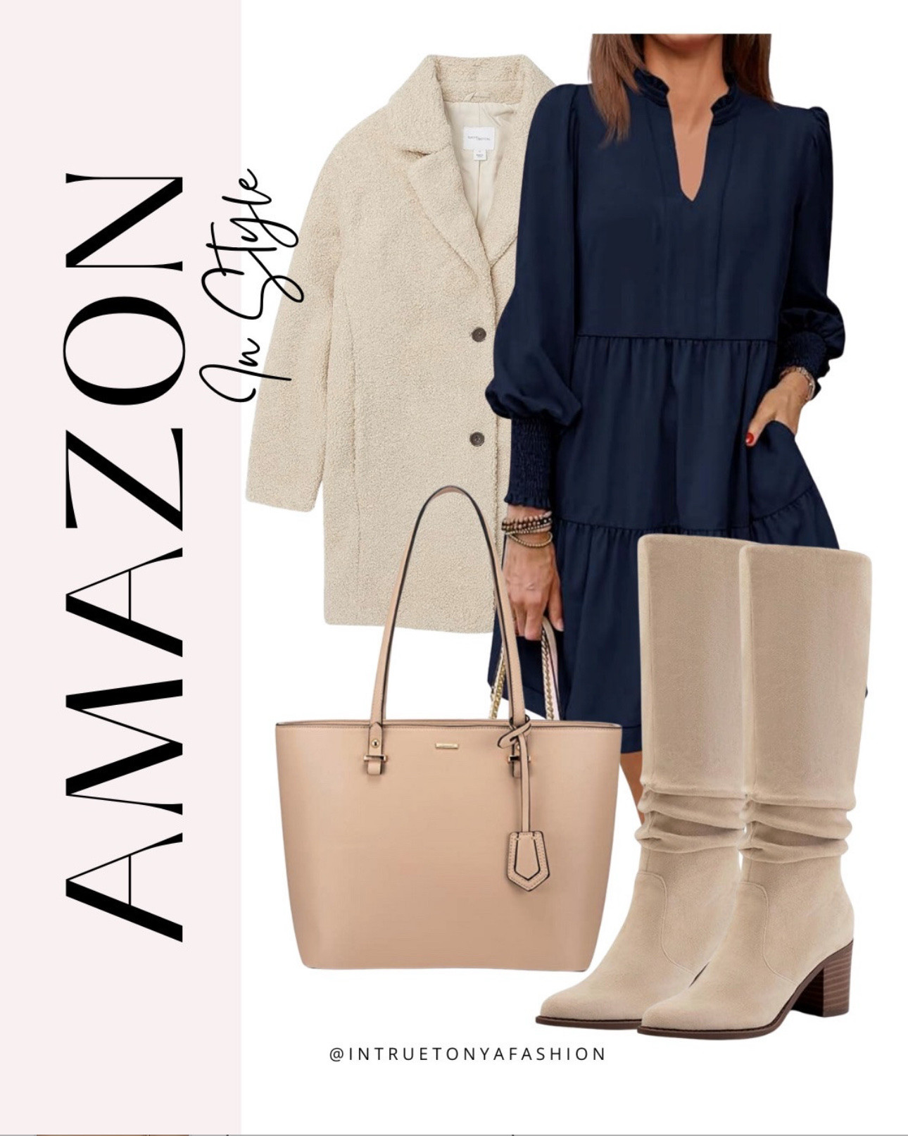 Amazon outfit idea —Navy long sleeve dress, knee high boots, tote bag, and beige coat




Winter workwear 
Winter dress
Amazon dress
Long sleeve dresses for winter 

elevated outfit
amazon fashion
workwear, amazon outfit ideas, outfit inspo, amazon fashion, what to wear for winter, winter outfits 2025, winter fashion, winter outfits, petite fashion, amazon workwear, work outfit, elevated basics, holiday style 


#LTKFindsUnder50 #LTKSaleAlert #LTKWorkwear