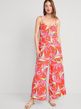 Loose Cropped Tie-Shoulder V-Neck Cami Jumpsuit for Women | Old Navy (US)