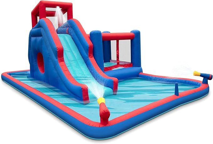 Sunny & Fun 2-in-1 Bounce & Blast Inflatable Water Slide Park – Heavy-Duty for Outdoor Fun - Cl... | Amazon (US)