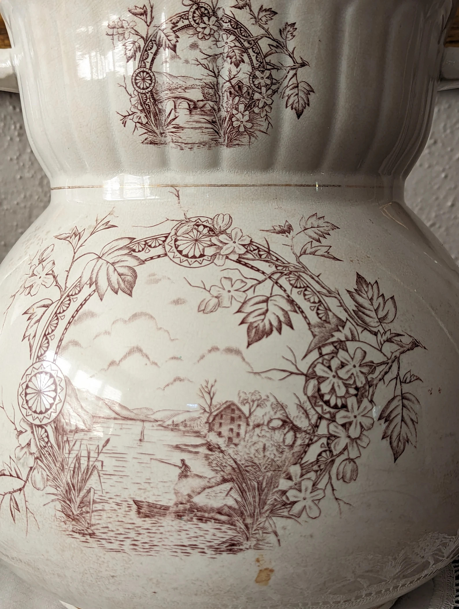 Rare Large Iron Stone Transfer Ware Vase Two Handles Vintage Brown Floral 12in x 13in | Etsy (US)