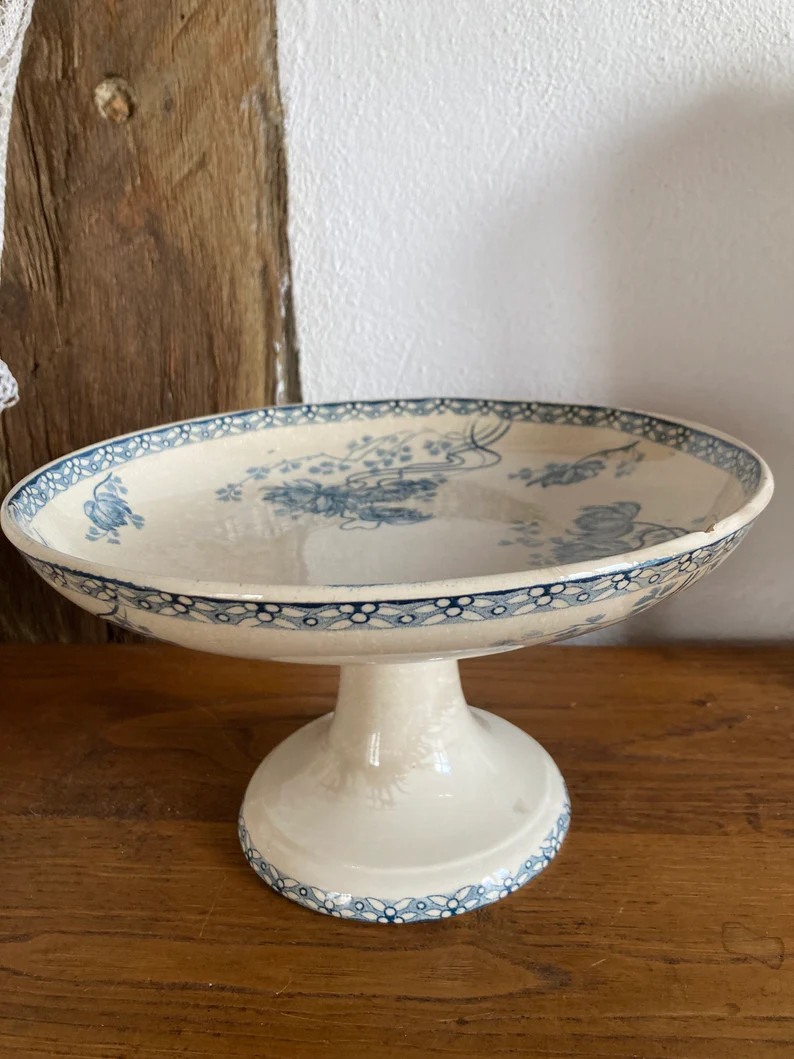 Antique serving bowl, French stoneware footed bowl, compote bowl, Ironstone ROYAT U&C Sarreguemin... | Etsy (UK)