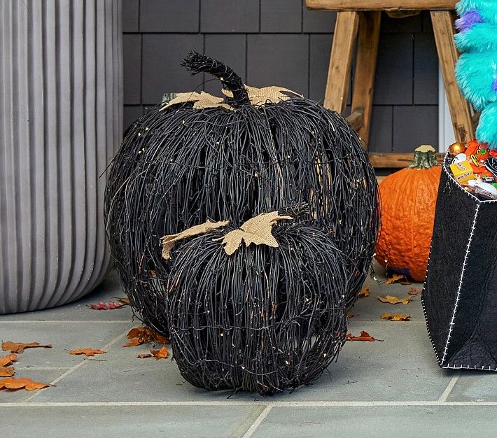 Black Vine Light-Up Pumpkins, Set of 2 | Pottery Barn Kids