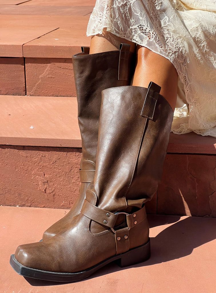 Wrecked Western Boots Brown | Princess Polly US