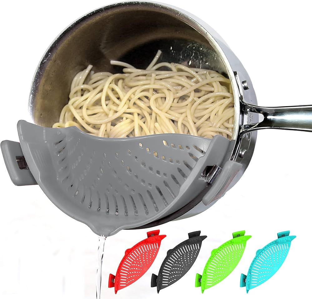 Clip On Pasta Strainer Silicone - Universal Fit for all Pots and Bowls | Snap On Drainer for Past... | Amazon (US)