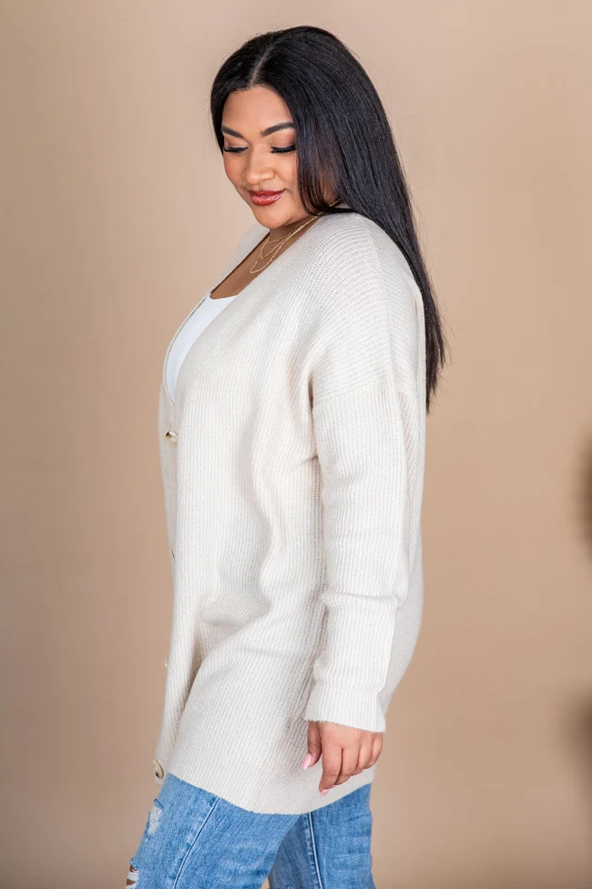 You Are Enough Beige Long Button Front Cardigan | Pink Lily
