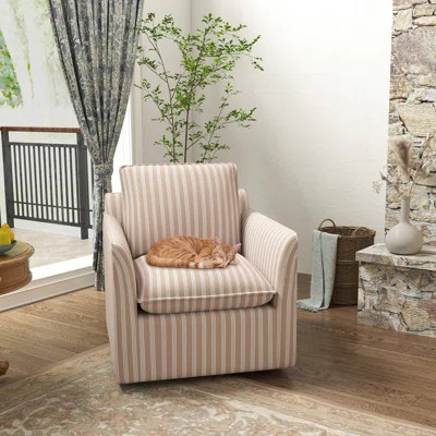 Kandyn 29.7" W Modern Soft Stripe Upholstered Swivel Barrel Chair with Removable Cushion | Wayfair North America