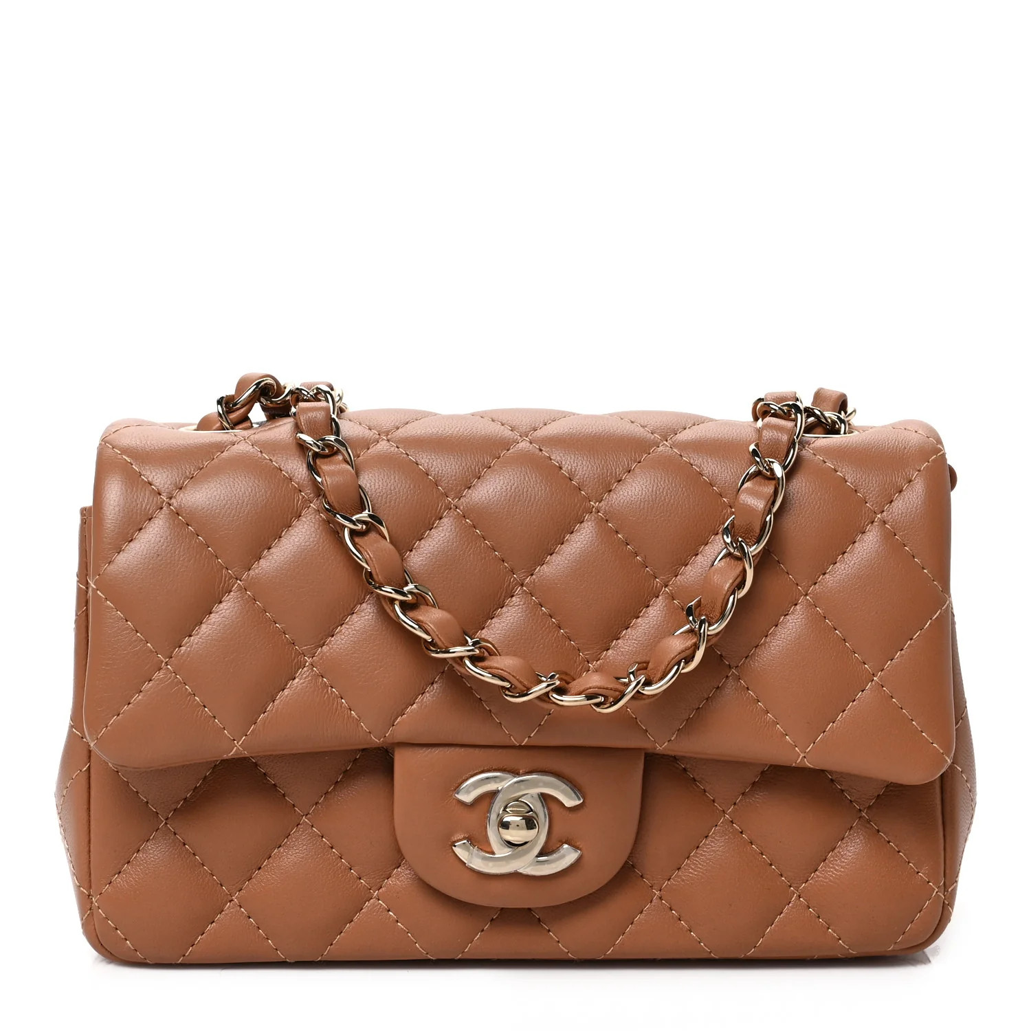 Lambskin Quilted Mini Rectangular Flap Brown | FASHIONPHILE (US)