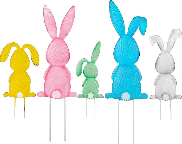 Treewoll5 Packs Easter Garden Stakes Decorations, Metal Bunny Yard Signs, Adorable Rabbit Stakes ... | Amazon (US)