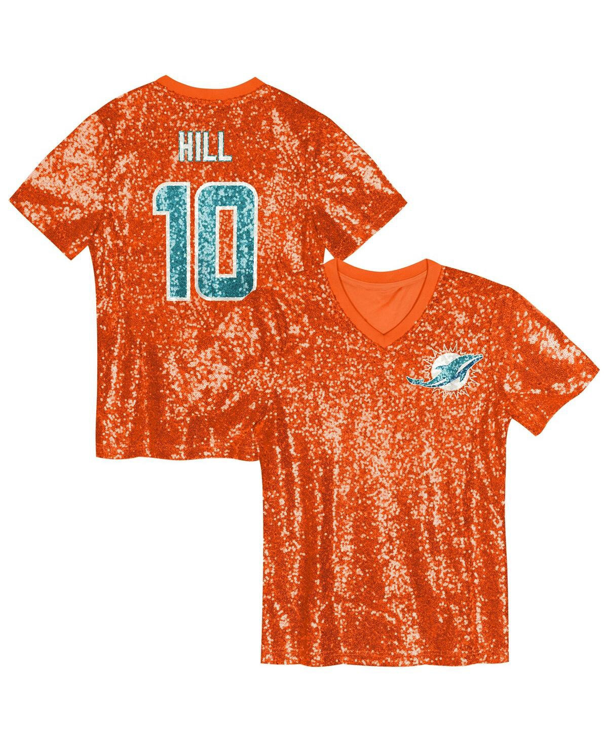 Outerstuff Big Girls Tyreek Hill Orange Miami Dolphins Sequin V-Neck Fashion Jersey - Orange | Macy's