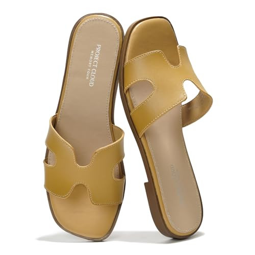 Project Cloud 100% Genuine Leather Sandals for Women 2026 - Fashion Flat Womens Sandals with Memory Foam Insole Slides Sandals Women Footwear - Mules Women's Sandals (Jannel, Nude, 6) | Amazon (US)