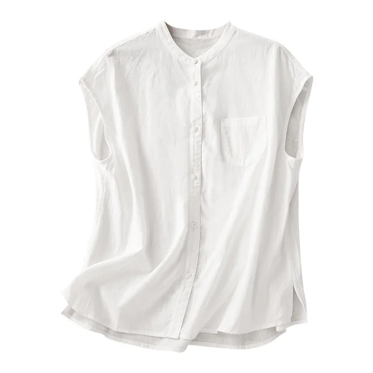 Besolor Women's Cotton Linen Tops Sleeveless Button down Shirts Casual Loose Solid Color Summer B... | Walmart (US)