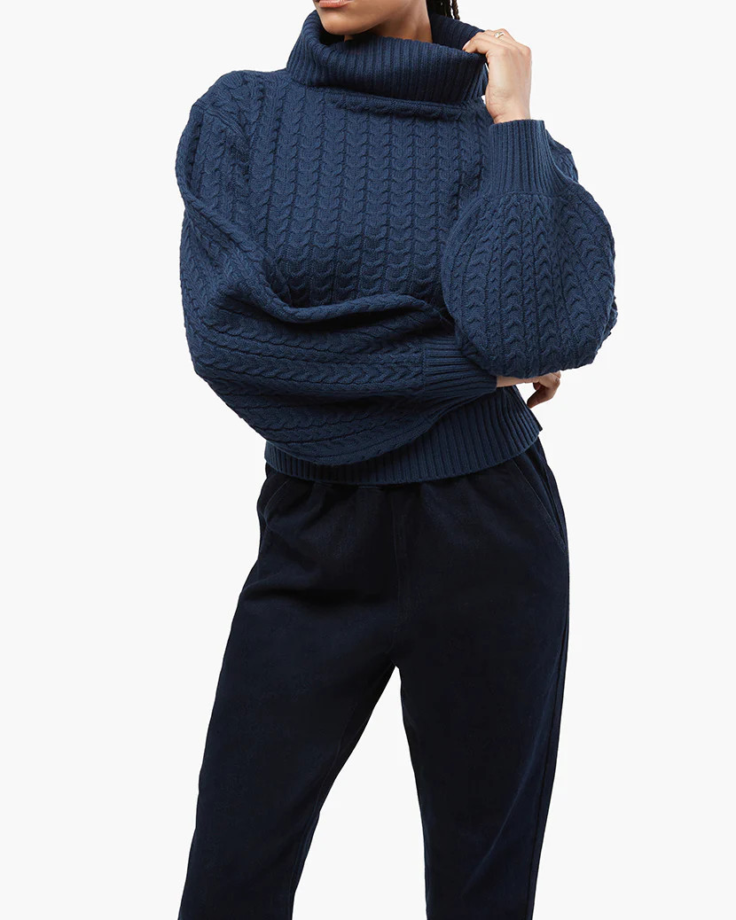 Turtleneck Cable Sweater - French Navy S | We Wore What
