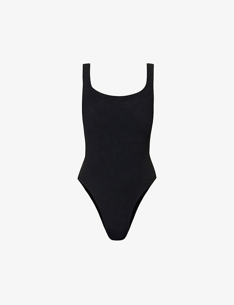 Square-neck seersucker-weave swimsuit | Selfridges