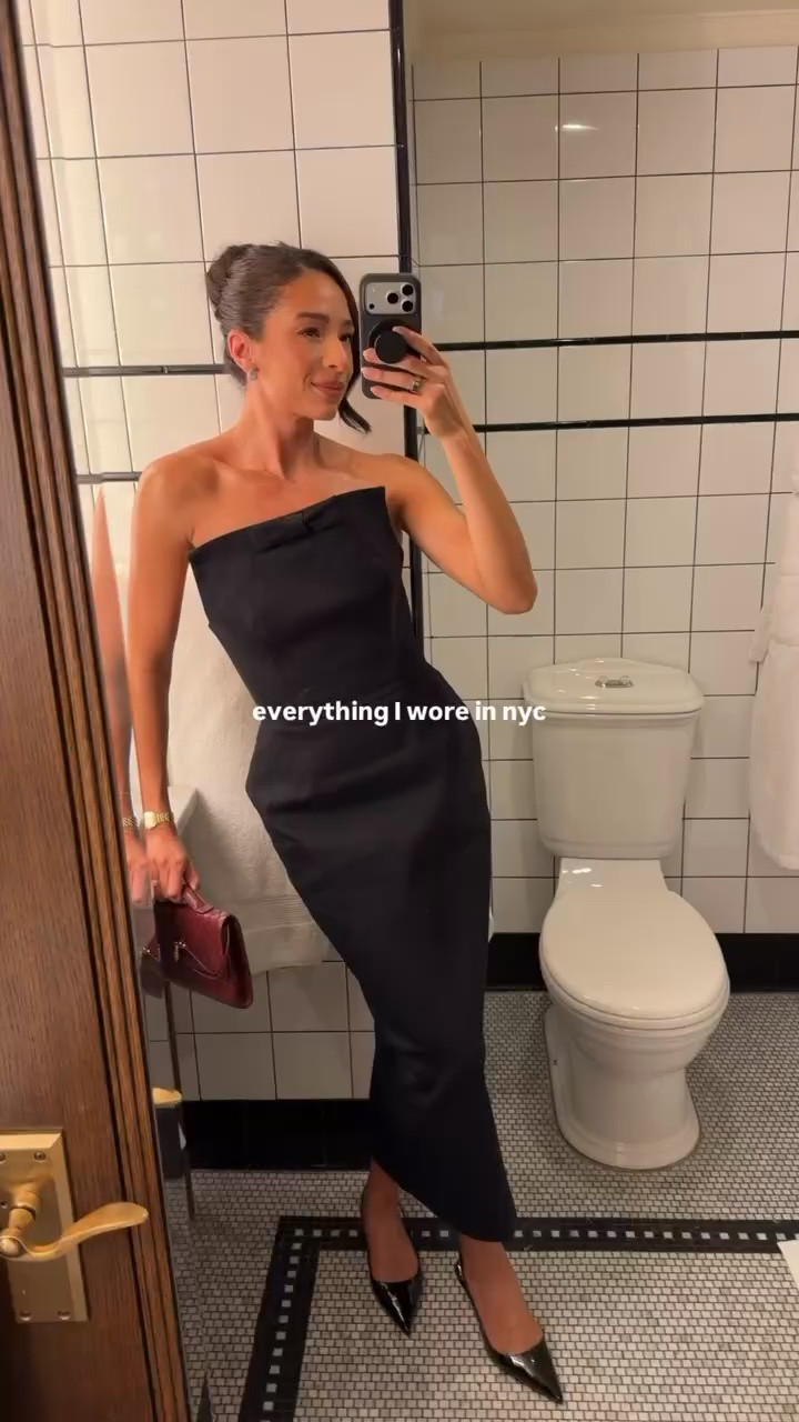 Everything I wore in NYC! Sizing details below 👇🏽

Black midi dress - size M (runs small - size up if in between sizes) 
Blue sweater top - size S
Jeans - size 27
Black sheer long sleeve - size S 
High rise straight jeans - size 27
Black tank - size S 
Brown jeans - size 27 long 
Leather jacket - size S 
Lace top - size S 
Stripe sweater tee - size S 
Trench coat - size S

#LTKSeasonal #LTKTravel