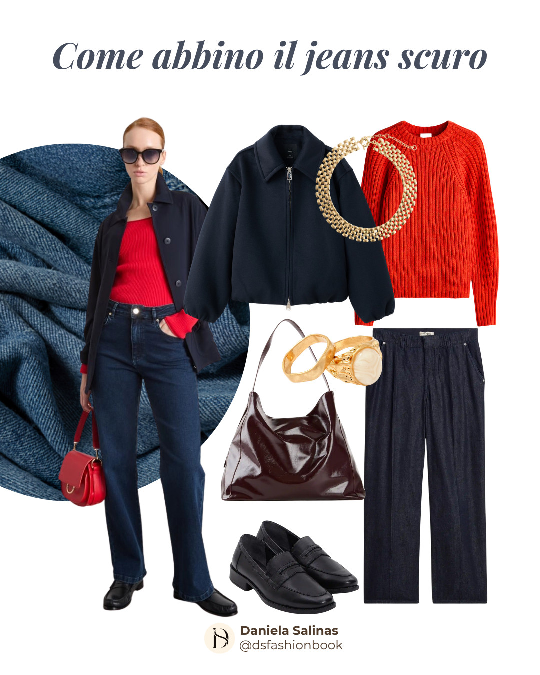 Come abbinare il jeans scuro in modo elegante e versatile  
Il jeans scuro è uno dei capi più strategici del guardaroba: slancia, valorizza ogni silhouette e si adatta a look casual, chic e più formali. In questo carosello trovi 5 idee outfit per indossarlo da mattina a sera, con abbinamenti semplici ma d’effetto.

Dalle righe al trench, dalla camicia azzurra al gilet, dal rosso luminoso al blazer cammello: ogni look mostra come creare outfit equilibrati, moderni e facili da replicare. Se stai costruendo un guardaroba funzionale e raffinato, il denim scuro è un alleato perfetto. 

 #LTKitalia #LTKeurope #LTKjeans
