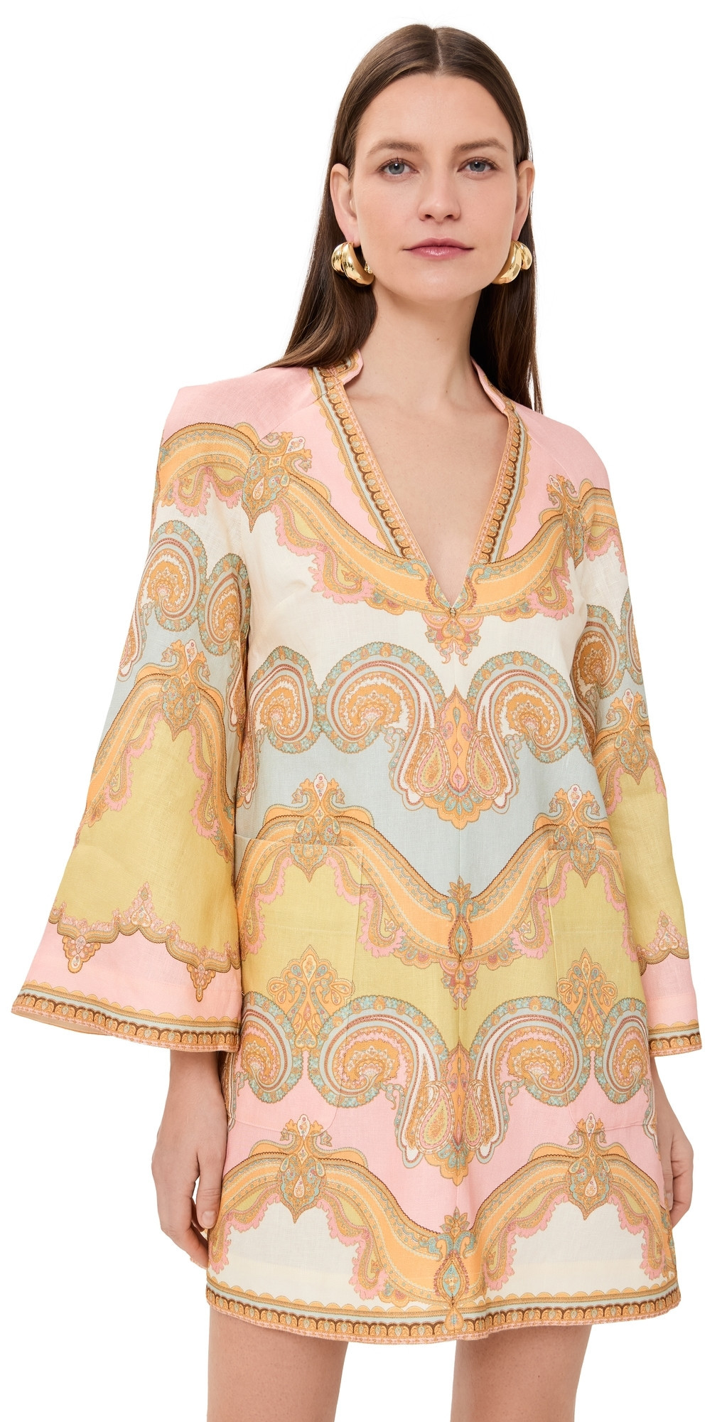 Zimmermann Maxine Tunic Mini Dress Gold Paisley 0P | Shopbop