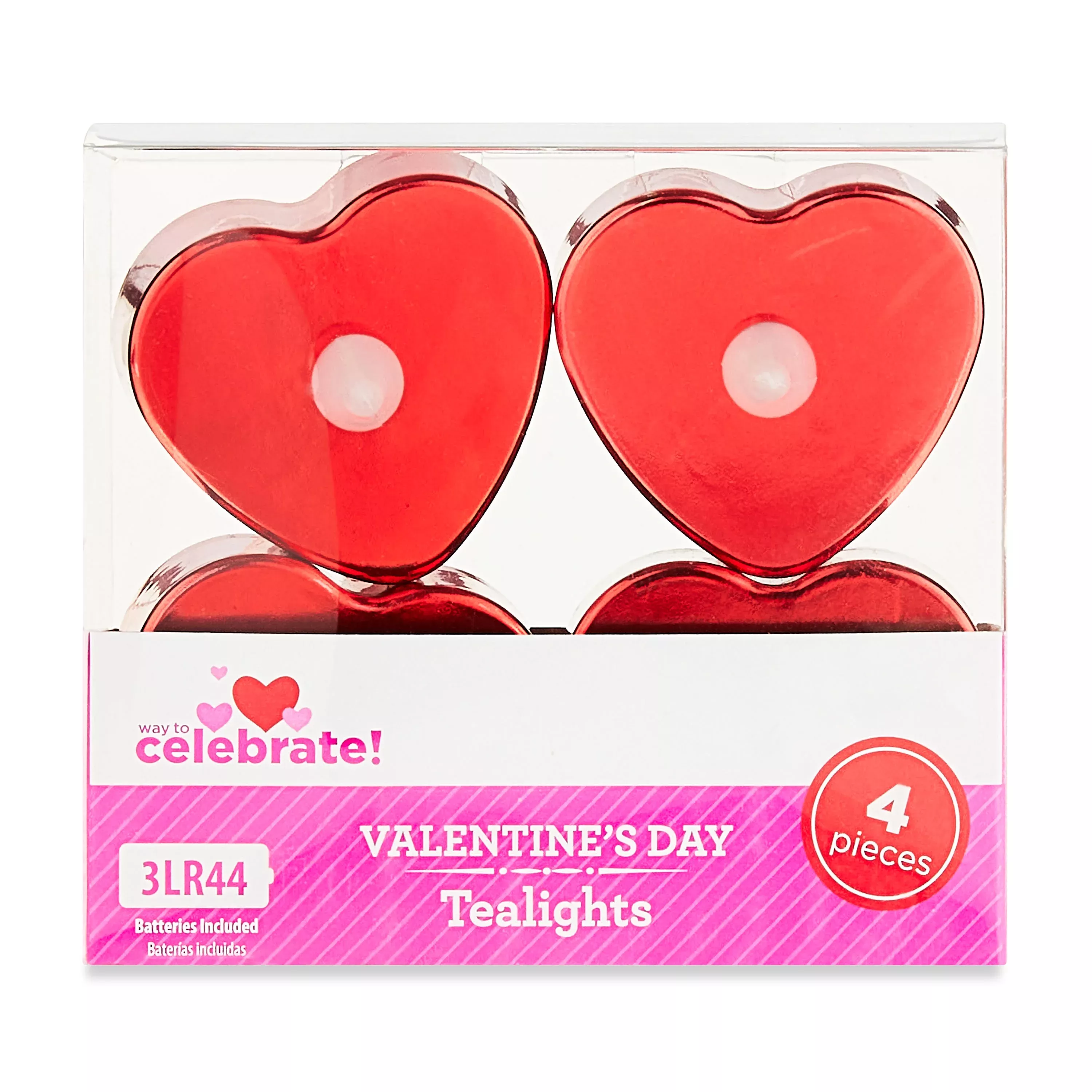 Valentine's Day Red Heart LED Tealight Candles, 4 Count, by Way To Celebrate - Walmart.com | Walmart (US)