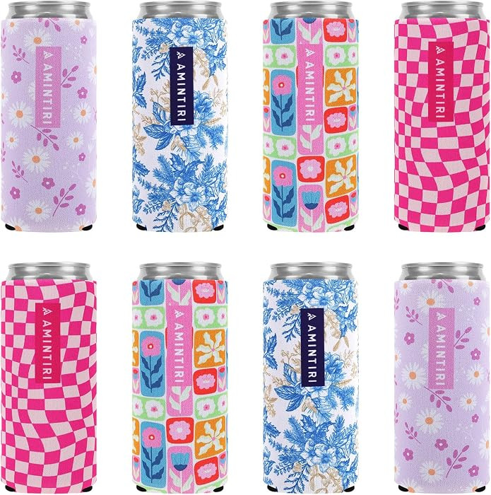 Slim Standard 12oz Can Holder for Beer&Soda, 8 Pack Can Cooler Sleeve for Beverage Soda Drinks, I... | Amazon (US)