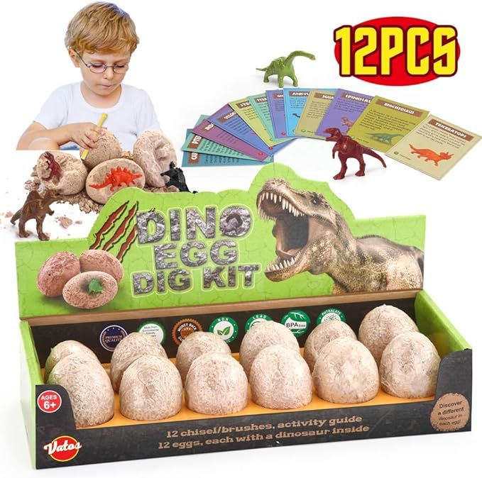 VATOS Dinosaur Eggs Dino Egg Dig Kit 12 Pack - Dinosaur Eggs Excavation 12 Different Dinos Kit, E... | Amazon (US)