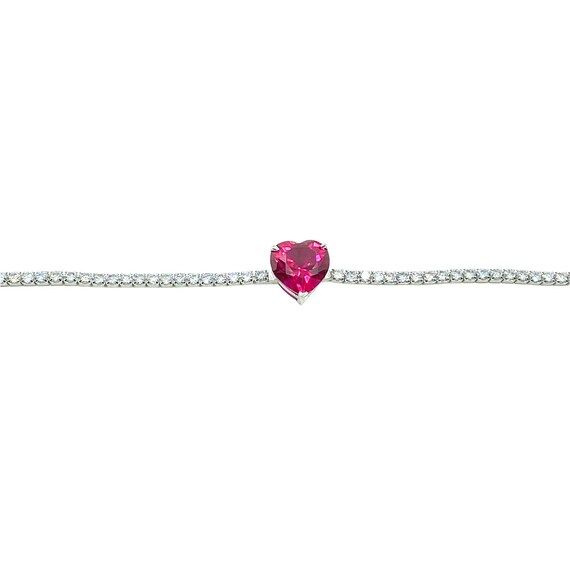 Ruby Heart Bracelet Dainty Tennis Bracelet Pink Love Bracelet | Etsy | Etsy (US)