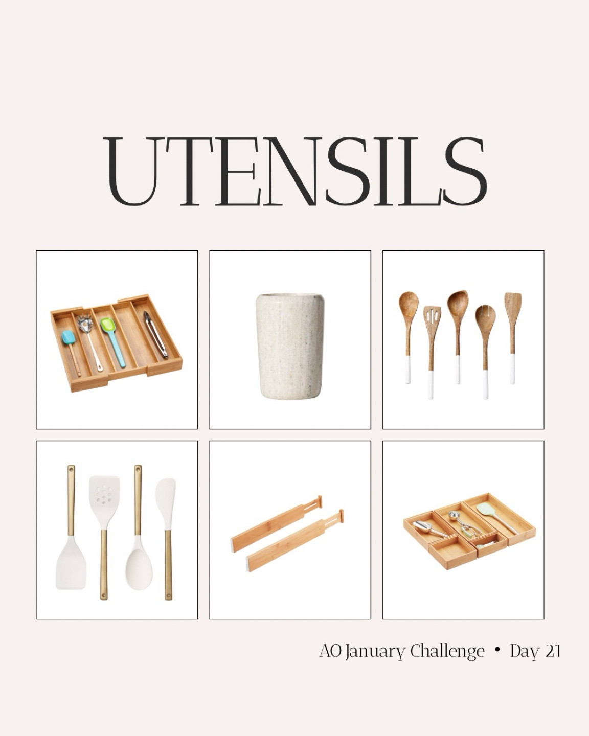 👩🏻‍🍳Kitchen Utensils! Day 21 of the #aullorganizedchallenge. ⏰ Got 15 minutes? Let’s go!

1. Have a trash can and/or donation box nearby.

2. Empty the ENTIRE utensil drawer.

3. Categories!

• What gets used?
• What's broken?
• How many duplicates are you keeping?
• Do you really need 3 whisks? 4 peelers?
• Keep your favorites and donate the rest.

⭐️Remember! This drawer is prime real estate. Use it for utensils used regularly.

4. Utensils you want, but aren't used regularly can be placed in a separate container. I keep mine in a medium sized plastic bin. Put it in your pantry, or in a cabinet.

🥔 Twice a year when you need that potato ricer, you know where to find it. 😉

⭐️ Post your picture of today's challenge to your stories and tag @aullorganized and use 
#aullorganizedchallenge to connect with the community!

#LTKFamily #LTKSaleAlert #LTKHome