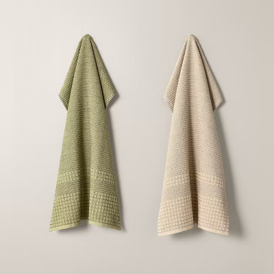 Set of 2 Striped Terry Kitchen Towels Green - Hearth & Hand™ with Magnolia | Target