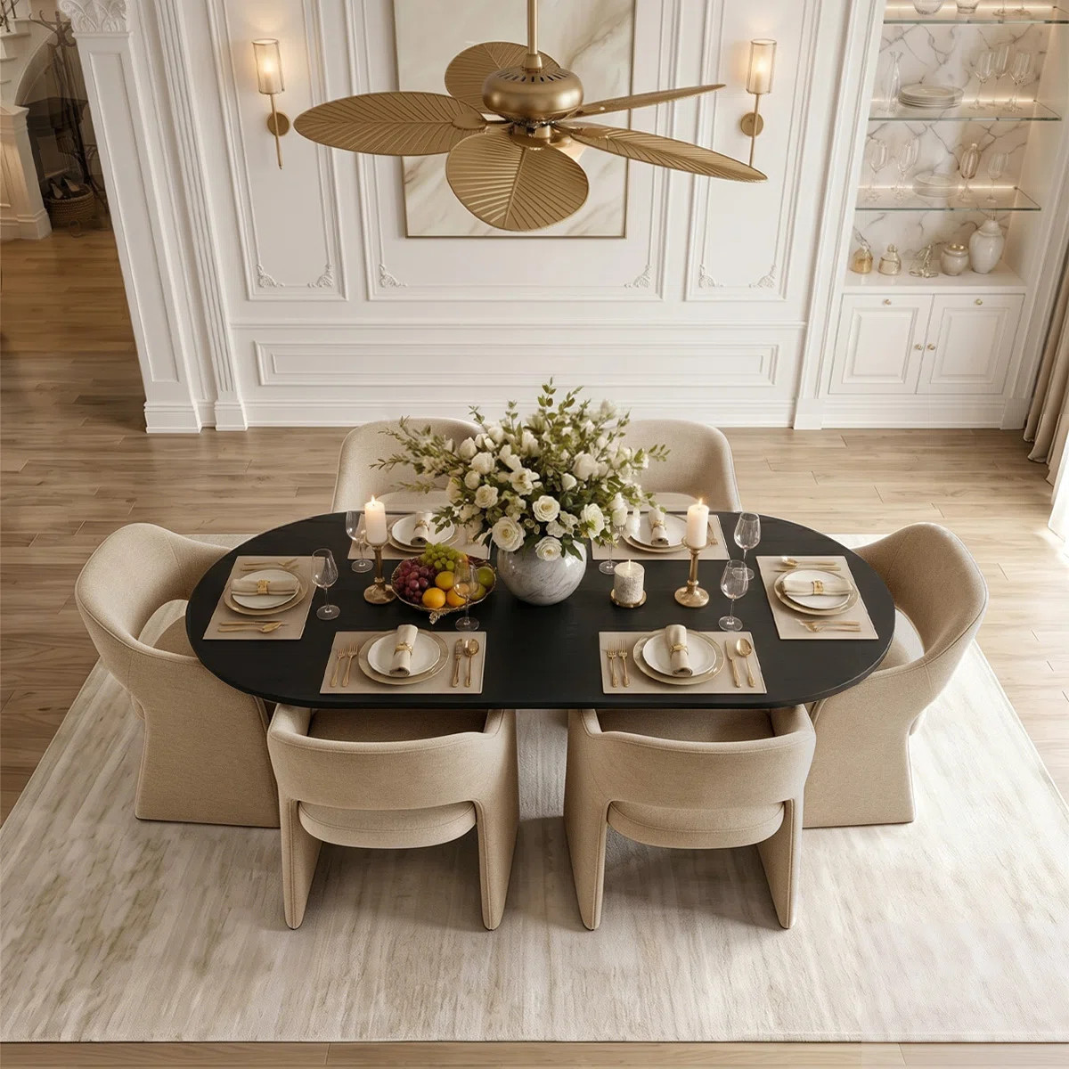 6 - Person Dining Table Sets With Oval Table & 6 Chenille Upholstered Armchairs | Wayfair North America