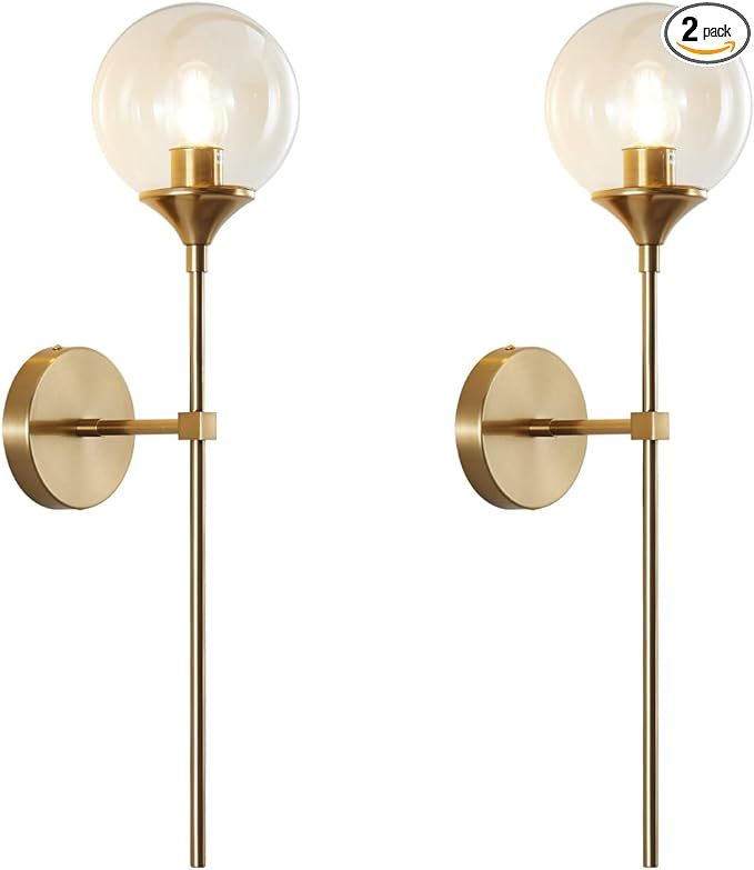 BOKT Brass Gold Wall Sconce Lighting Set of 2 Mid Century Modern Long Globe Wall Sconce Light Set... | Amazon (US)
