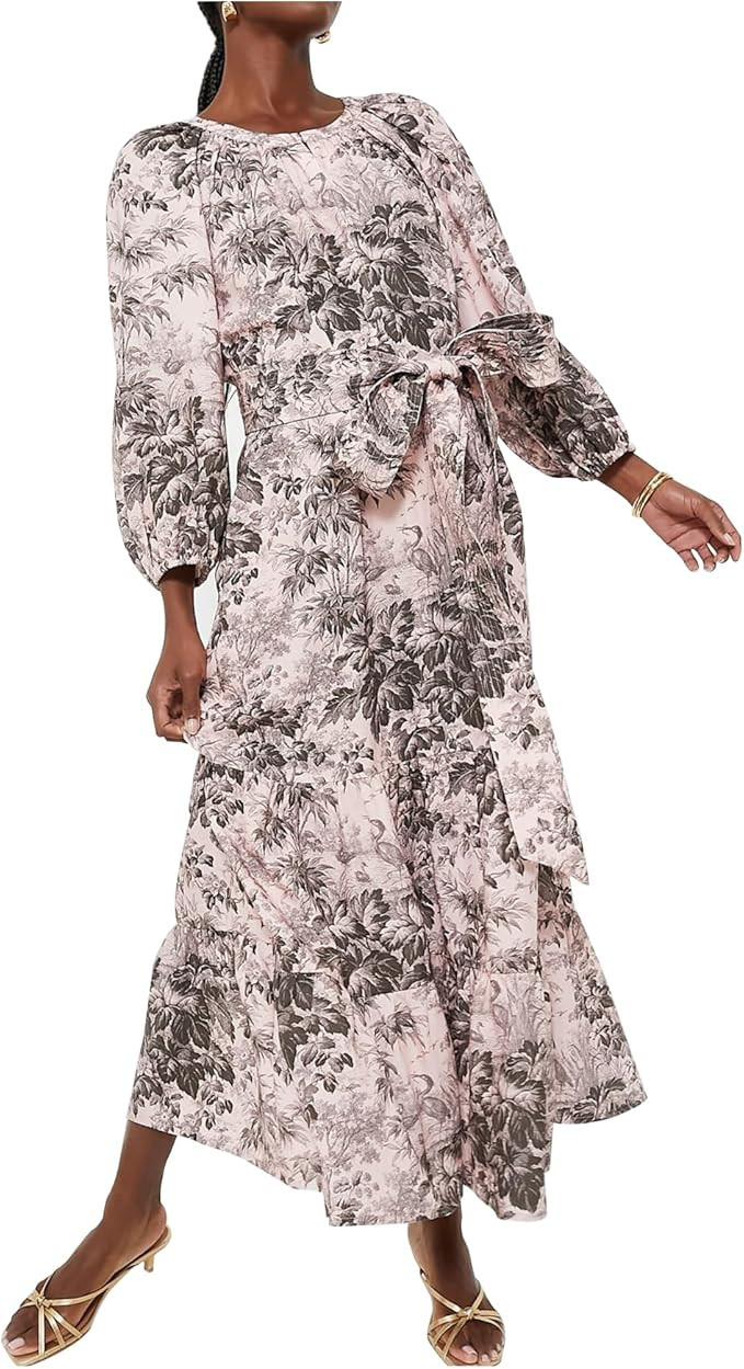 Women's Ruffle Maxi Dress Puff Sleeve Flowy Tiered Long Dress with Belt Elegant Party Dress | Amazon (US)