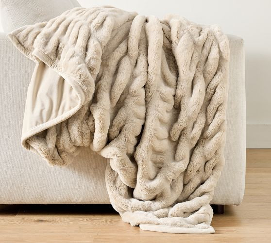 Faux Fur Ruched Throw | Pottery Barn CA
