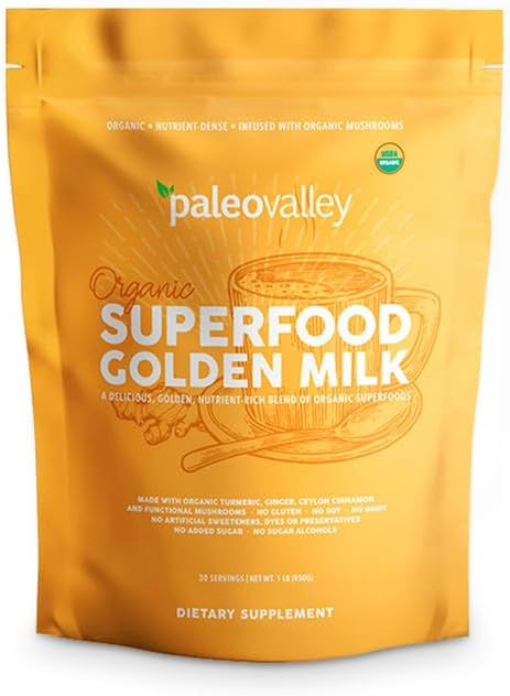 Paleovalley Organic Superfood Golden Milk - Immune, Focus, Cognitive, Longevity - Turmeric, MCT-R... | Amazon (US)