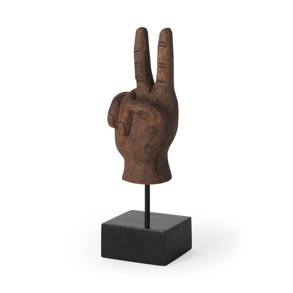 Pacem Brown Carved Peace Sign Hand Decorative Object | Bellacor