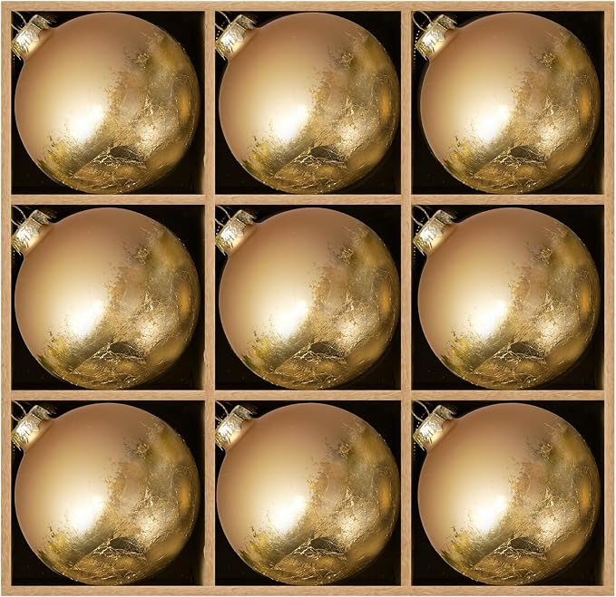 DN DECONATION Christmas Decorations Ball Ornaments Set of 9, Gold Matte Xmas Tree Hanging Ball wi... | Amazon (US)