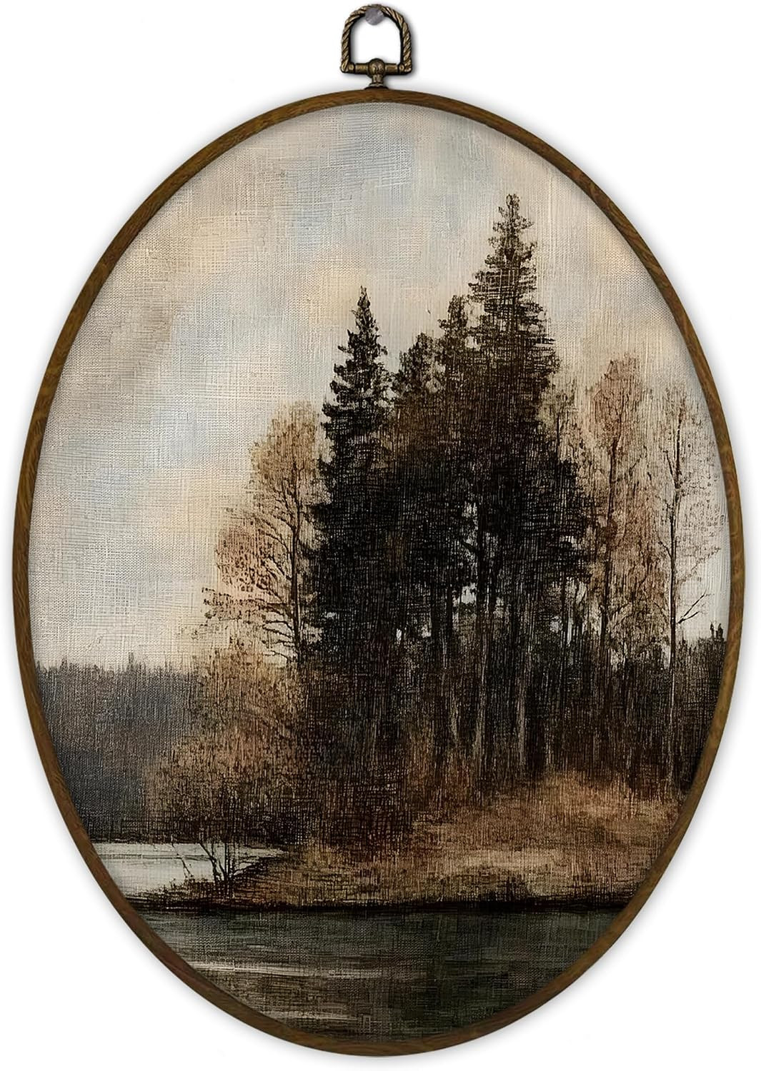 Gnmduw Moody Landscape Oval Wall Art Framed, Rustic Neutral Farmhouse Canvas Prints Hanging Decor,Antique Fall Forest River Landscape Wall Decor for Bedroom Living Room Bedroom, 8.7x11.3 In | Amazon (US)