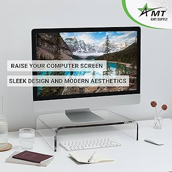 AMT Premium Acrylic Clear Monitor Riser • Laptop/PC/Multimedia Monitor Stand • for Home Offic... | Amazon (US)