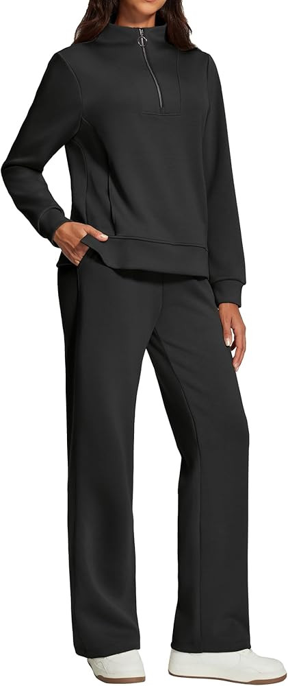 IUGA Sweatsuits Women 2 Piece Outfit Half Zip Sweatshirt with Wide Leg Sweatpant 2 Piece Sweat Se... | Amazon (US)