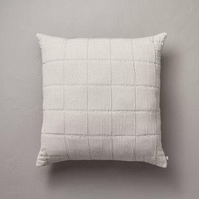 26"x26" Grid Lines Matelassé Euro Bed Pillow Light Gray - Hearth & Hand™ with Magnolia | Target