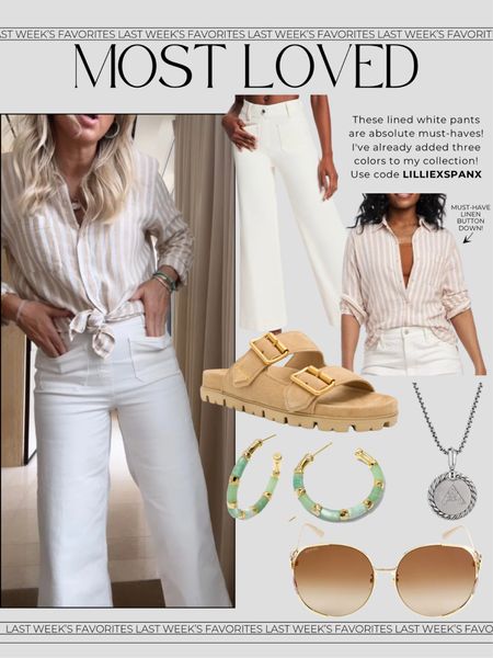 Best selling white pants & sandals! These are are lined! (Ecru)
Code: LILLIEXSPANX works on them! I am in small and have 3 colors! The B E S T! 🤍
Target button down: small 

Summer outfit. White pants. Summer style. 

#LTKStyleTip #LTKFindsUnder100 #LTKSeasonal