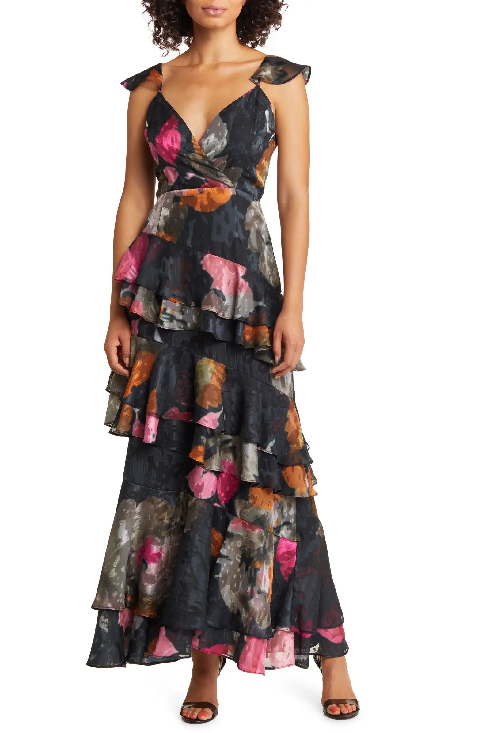 Miah Floral Tiered Ruffle Gown | Nordstrom