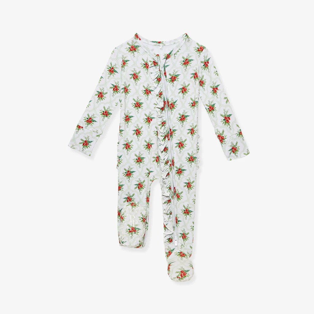 Holiday White Baby Girl Sleeper | Gladys | Posh Peanut