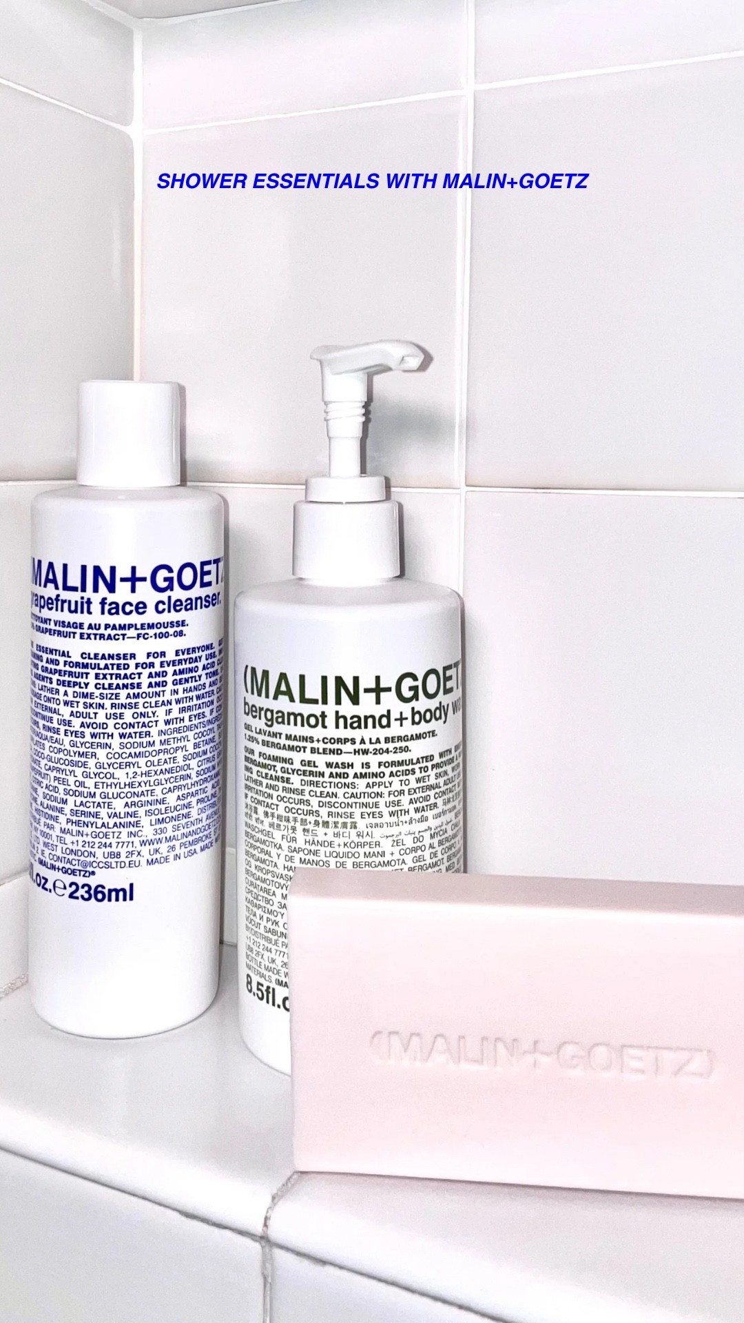 Shower Essentials with Malin+Goetz. 
@malinandgoetz
#malinandgoetzlifestyle
