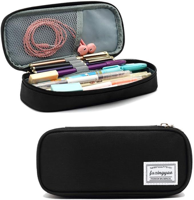 FUXINGYAO Pencil Case, Multi- Slot Pencil Pouch, Portable Pencil Bag, Pen Case for& Office(Black) | Amazon (US)