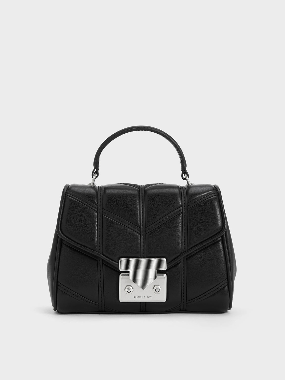 Noir Eudora Chevron Top Handle Bag | CHARLES & KEITH UK | Charles & Keith UK
